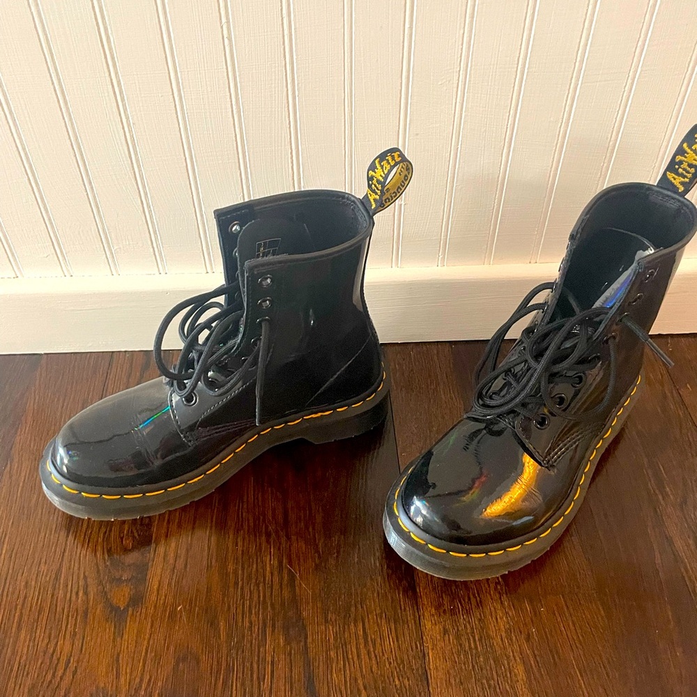 Dr Marten Rainbow patent lace boots